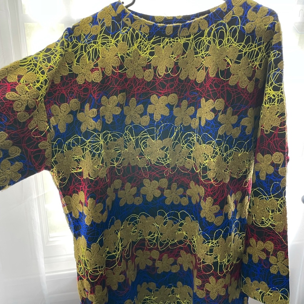 Zara Embroidered Long Sleeve Floral Shirt Dress Lg